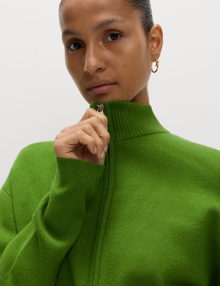 Soft Touch Zip Up Funnel Neck Knitted Jacket