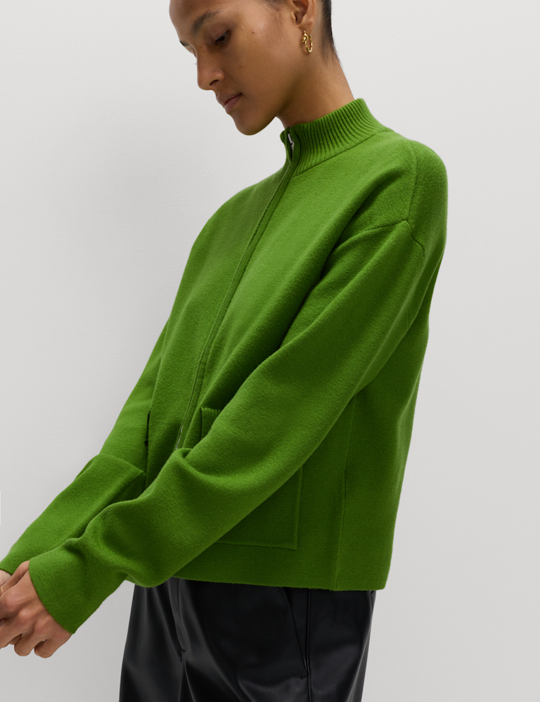 Soft Touch Zip Up Funnel Neck Knitted Jacket