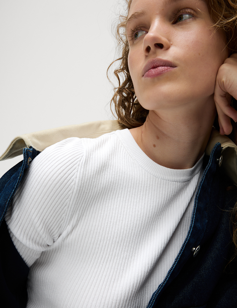 Ribbed Crew Neck Knitted Top