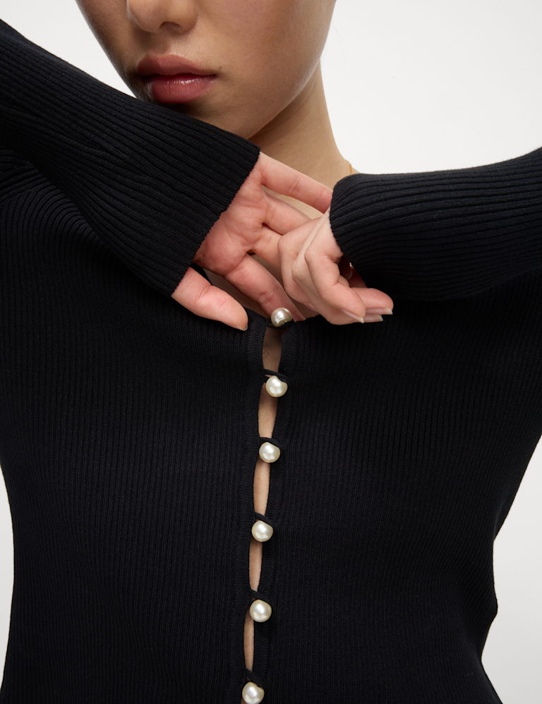 Ribbed V-Neck Button Front Cardigan