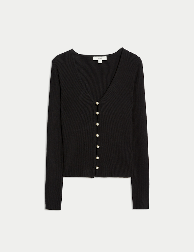 Ribbed V-Neck Button Front Cardigan