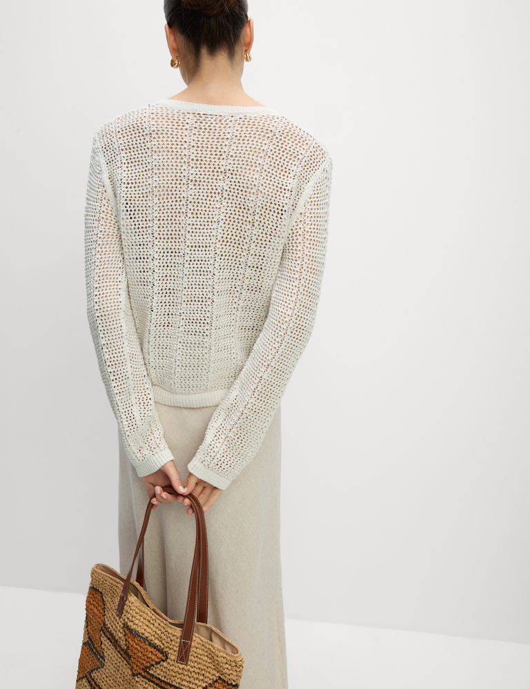 Cotton Rich Open Stitch Cropped Cardigan