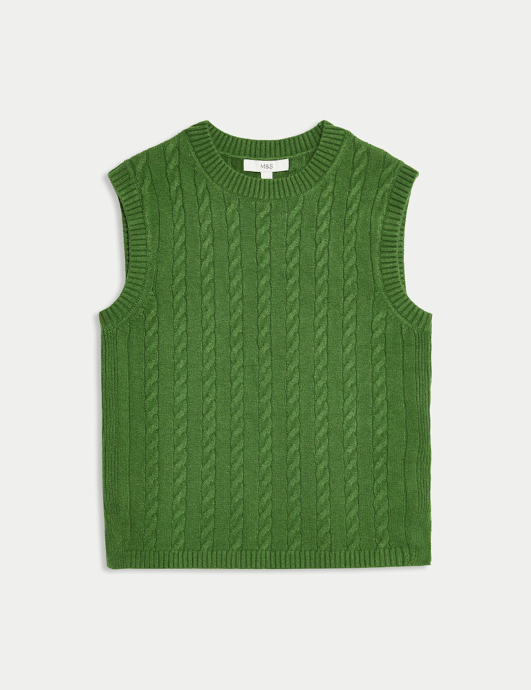 Air-Yarn Cable Knit Crew Neck Knitted Vest
