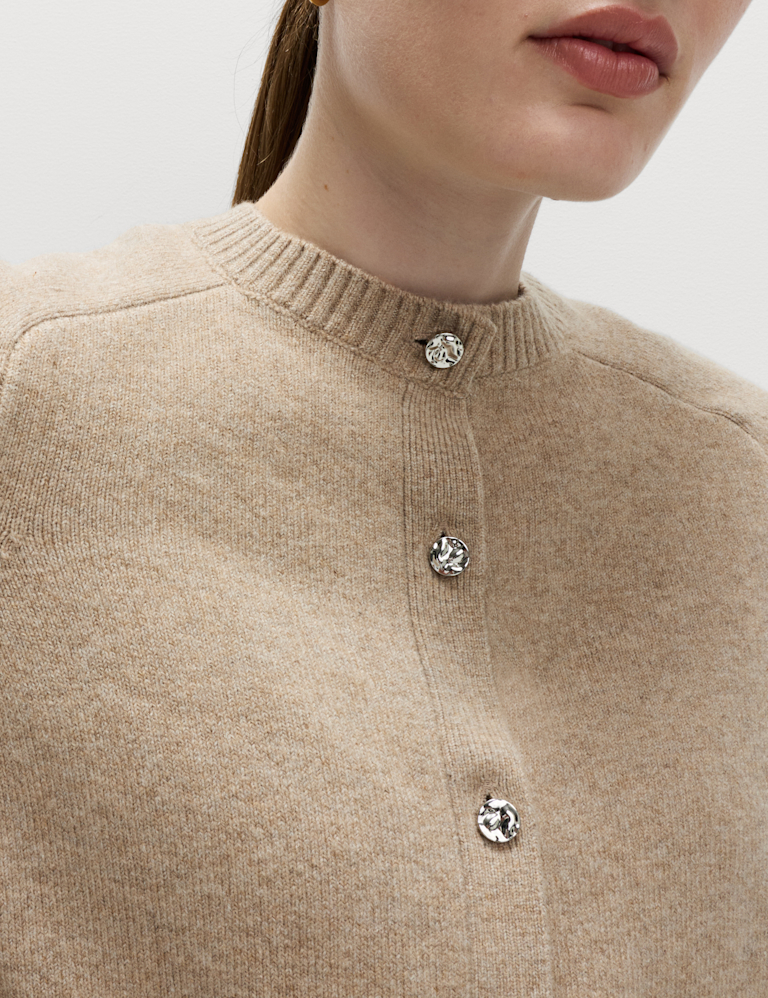 Air-Yarn Crew Neck Button Front Cropped Cardigan