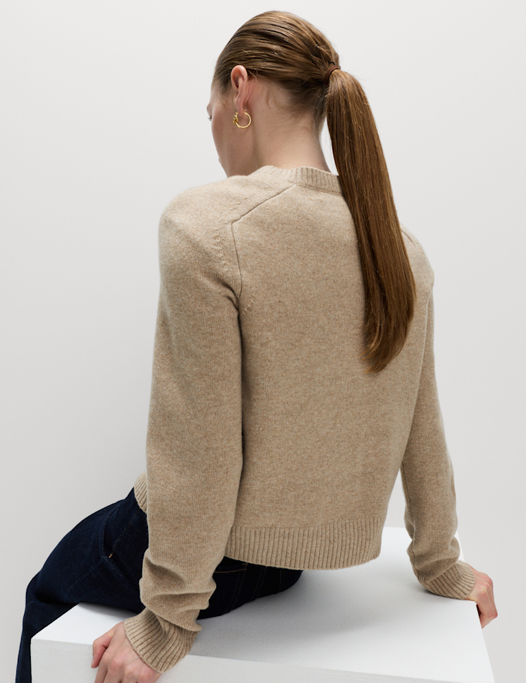 Air-Yarn Crew Neck Button Front Cropped Cardigan