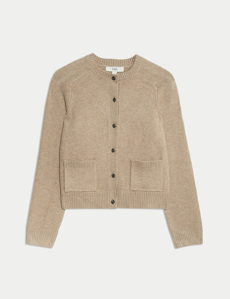 Air-Yarn Crew Neck Button Front Cropped Cardigan