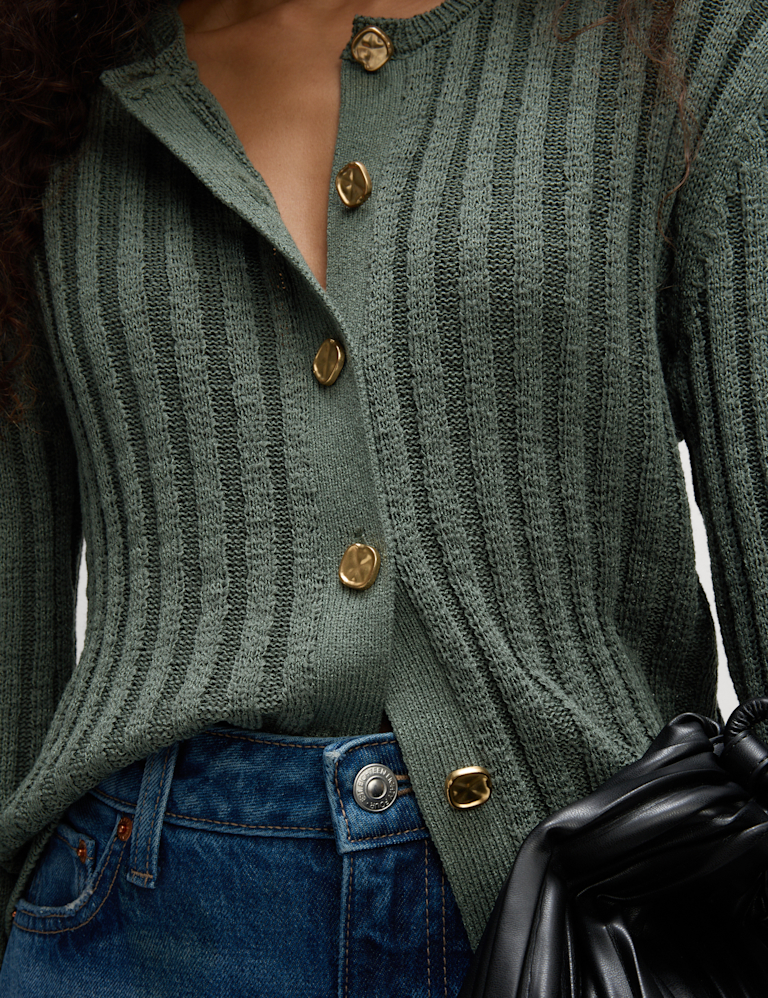 Cotton Blend Ribbed Cardigan