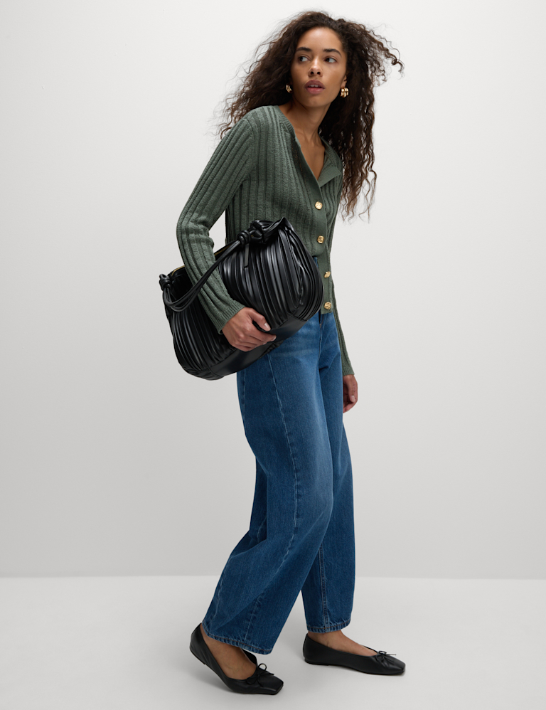 Cotton Blend Ribbed Cardigan