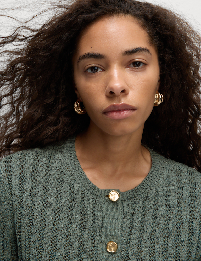 Cotton Blend Ribbed Cardigan