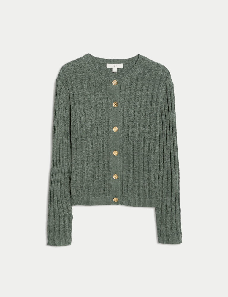 Cotton Blend Ribbed Cardigan