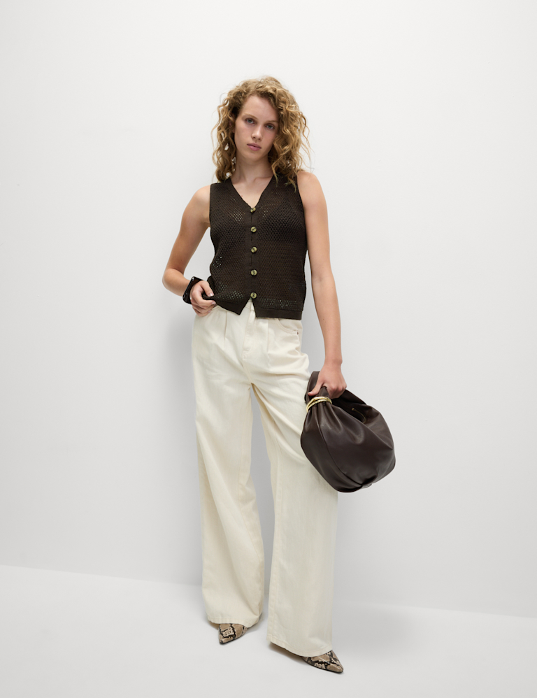 Cotton Blend Button Through Knitted Waistcoat