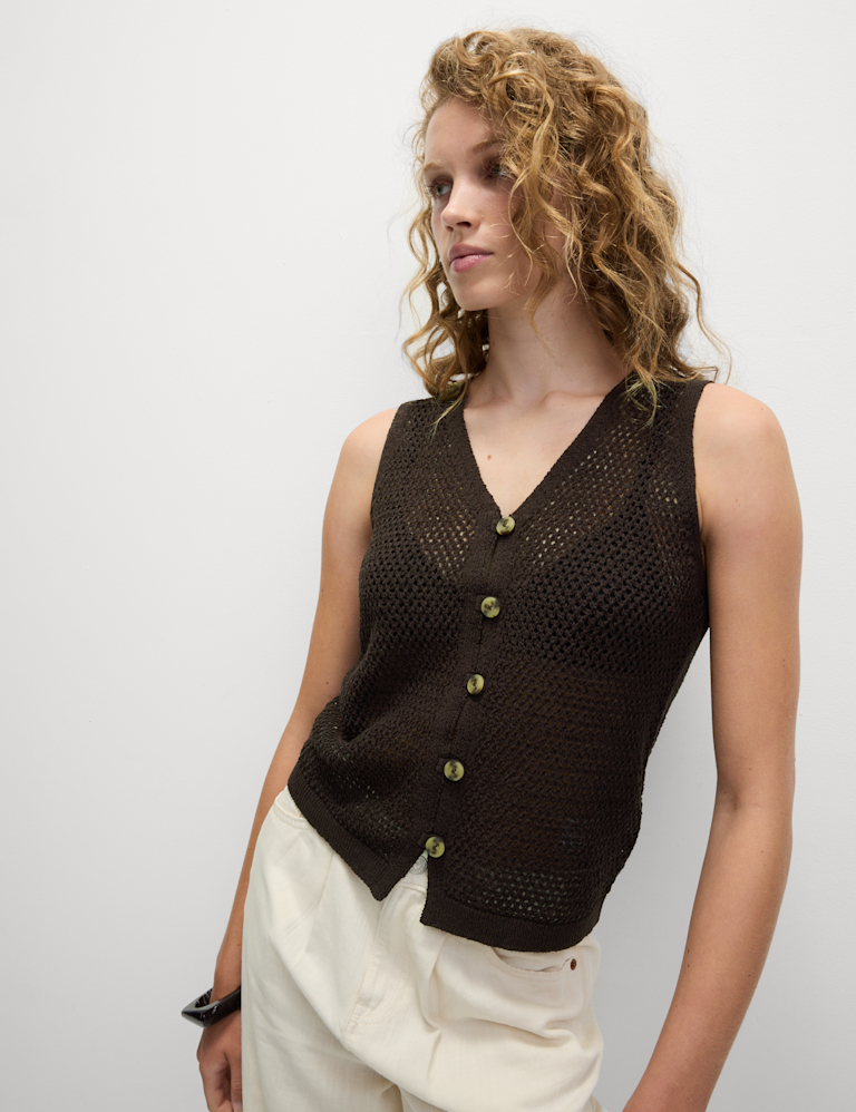 Cotton Blend Button Through Knitted Waistcoat