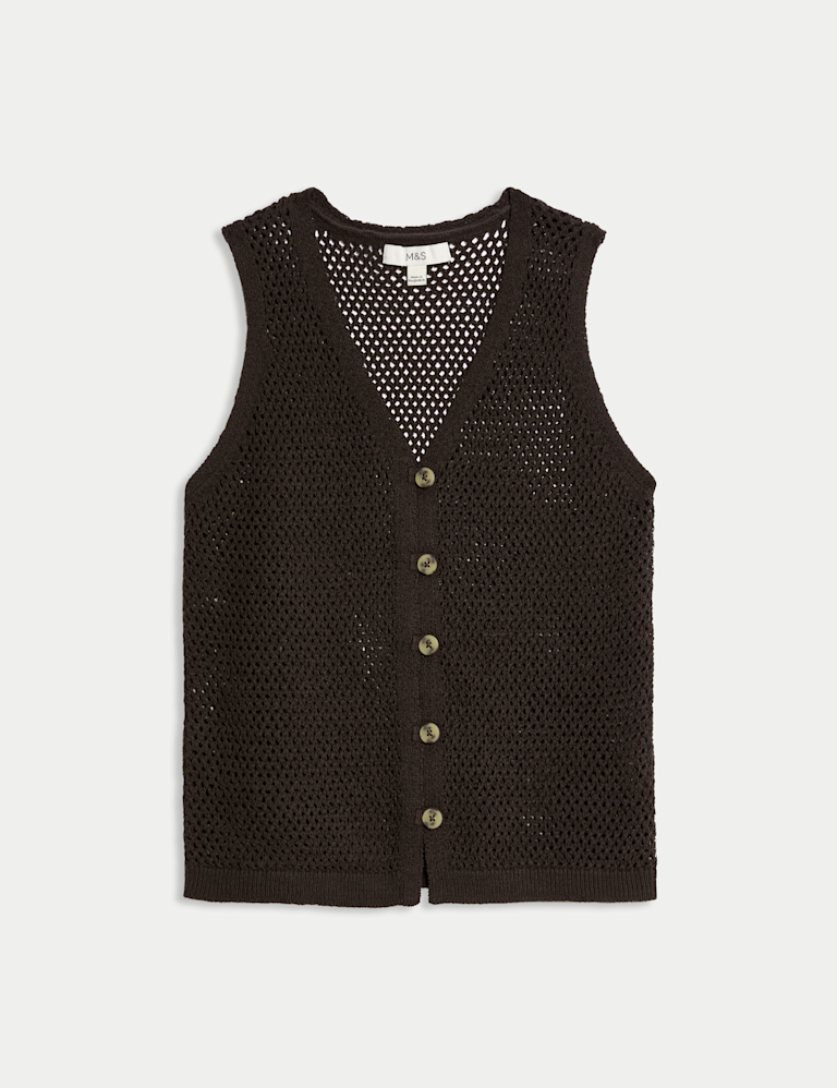 Cotton Blend Button Through Knitted Waistcoat