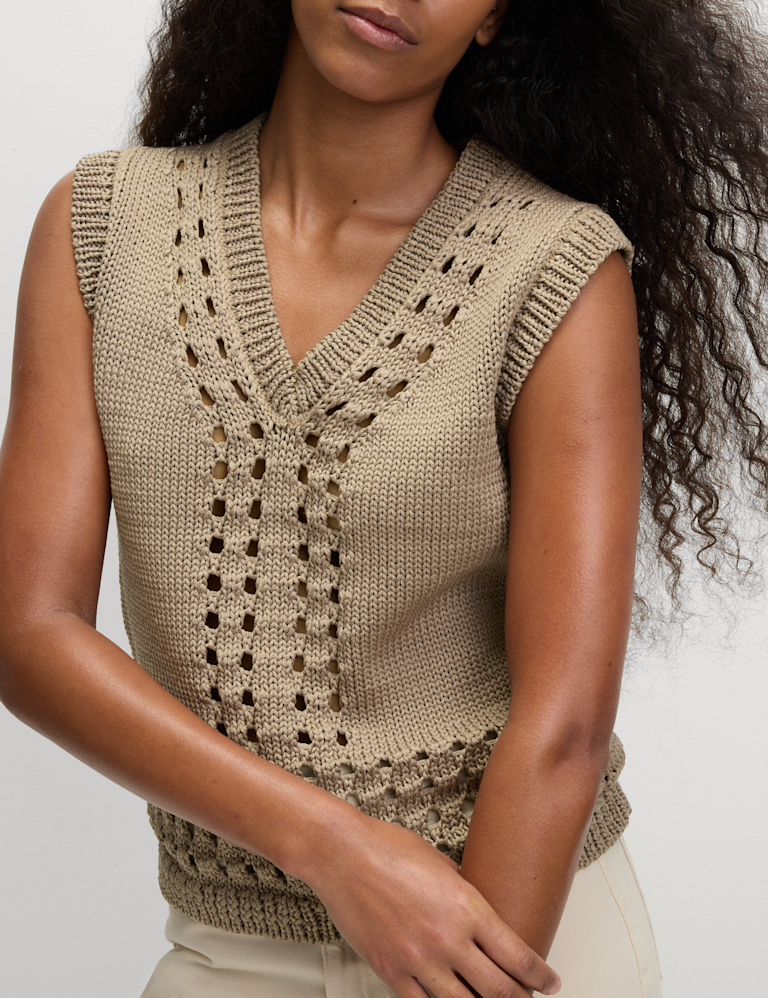 Open Stitch V-Neck Knitted Vest