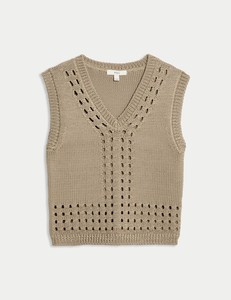 Open Stitch V-Neck Knitted Vest