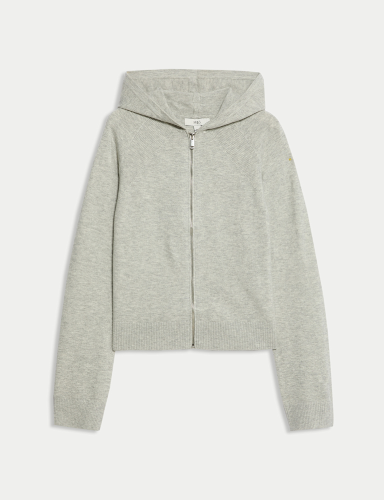 Knitted Zip Up Cropped Hoodie