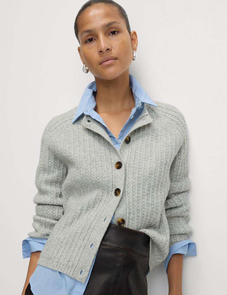 Cloud-Yarn Textured Crew Neck Cardigan