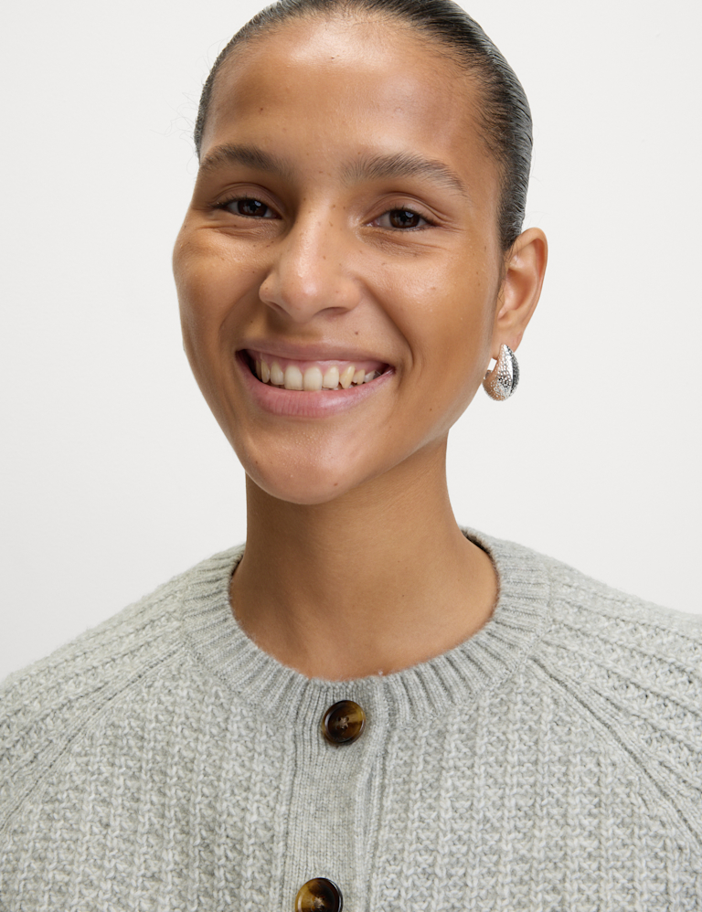 Cloud-Yarn Textured Crew Neck Cardigan