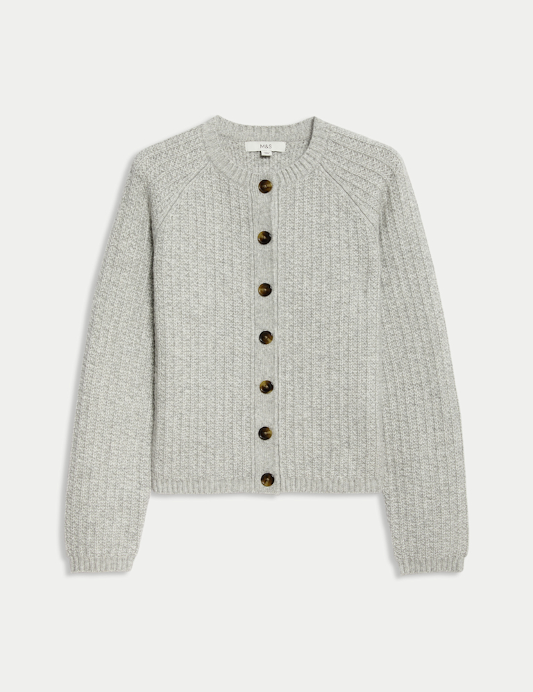 Cloud-Yarn Textured Crew Neck Cardigan