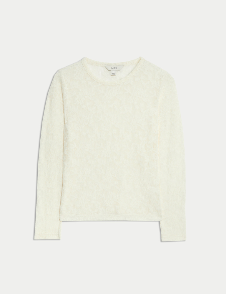 Mesh Floral Slash Neck Regular Fit Top