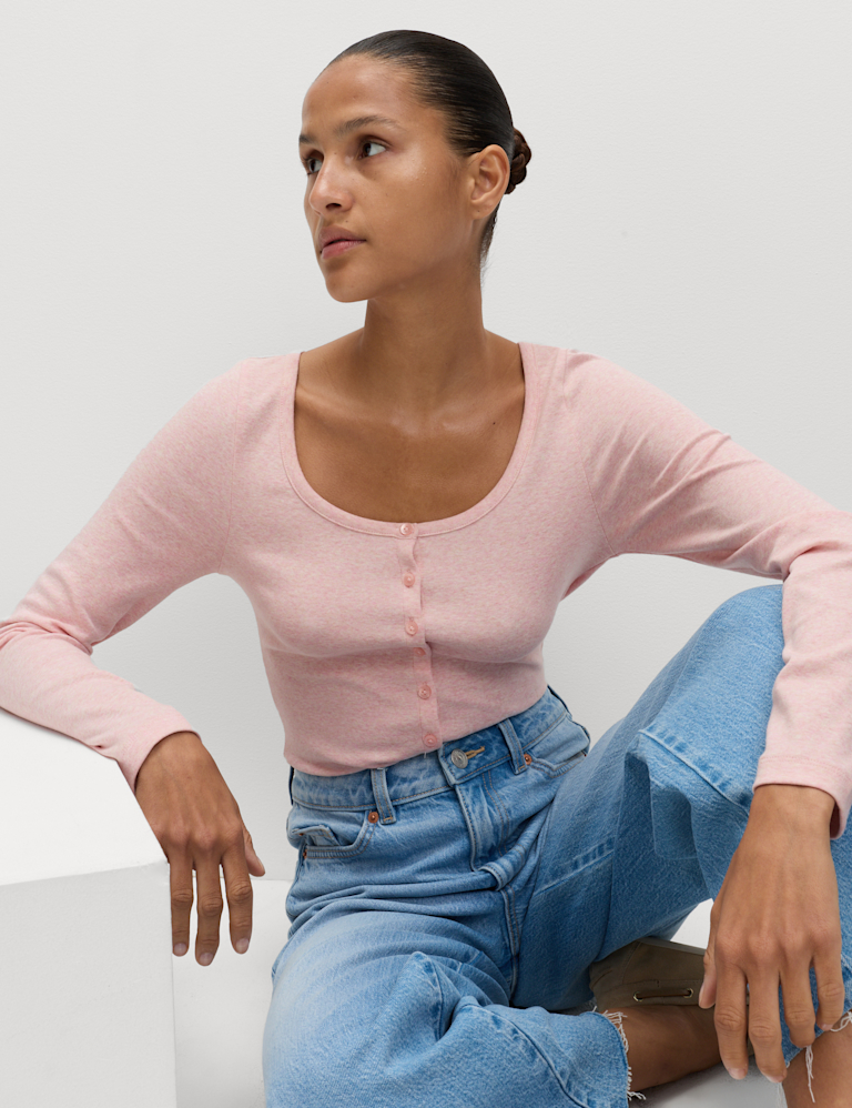 Cotton Rich Scoop Neck Henley Top