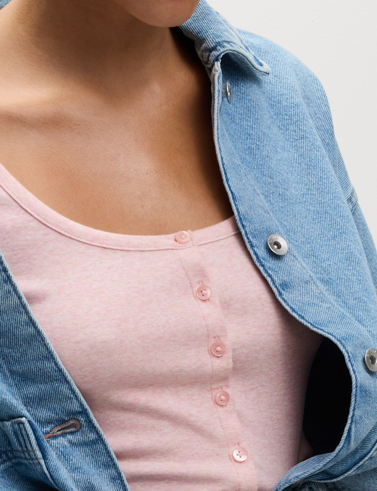 Cotton Rich Scoop Neck Henley Top