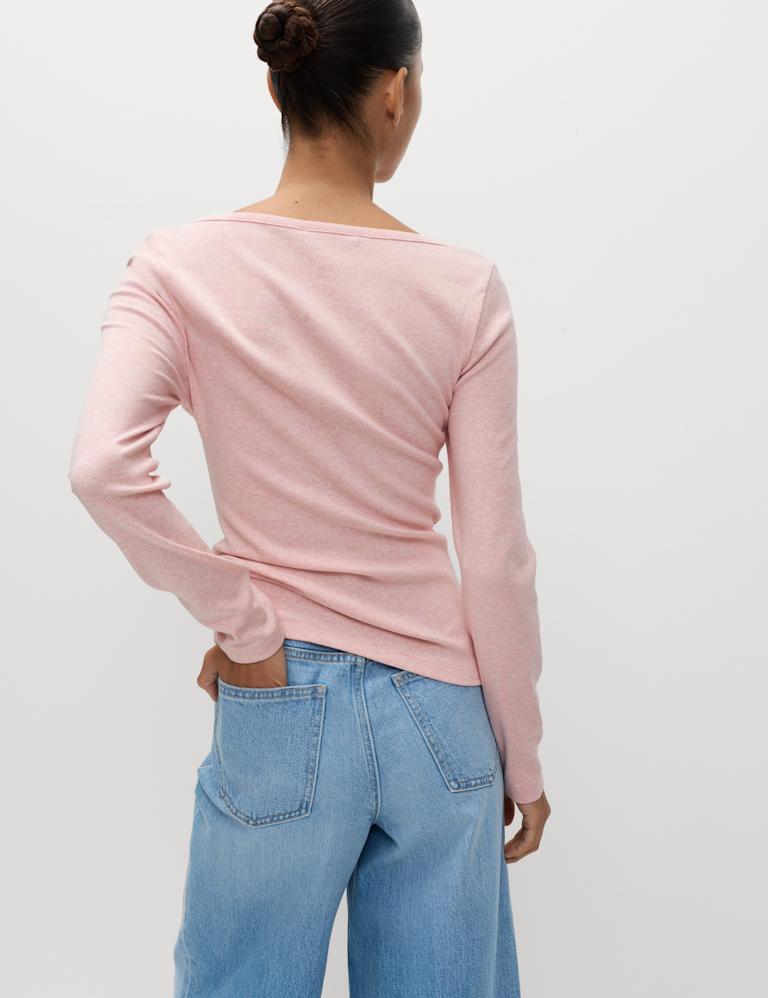 Cotton Rich Scoop Neck Henley Top