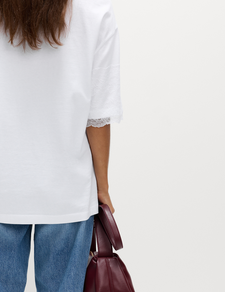 Pure Cotton Lace Sleeve T-Shirt