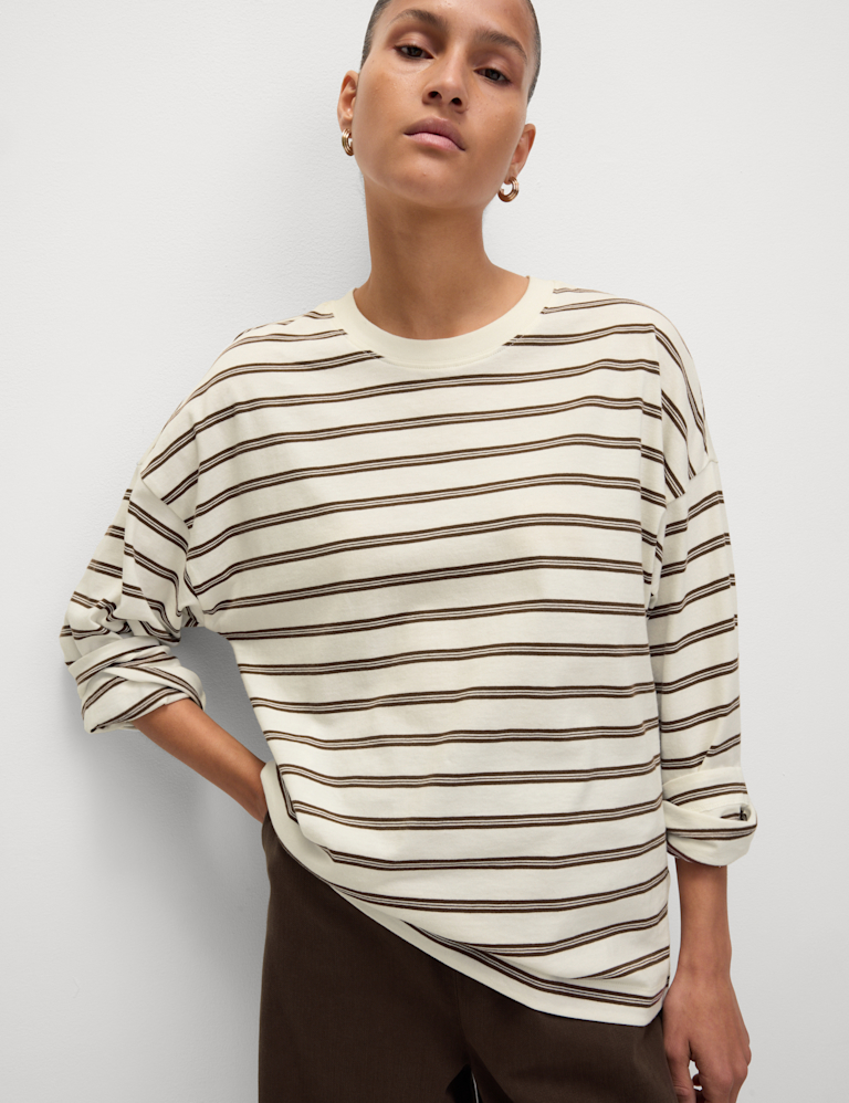 Pure Cotton Striped Crew Neck T-Shirt