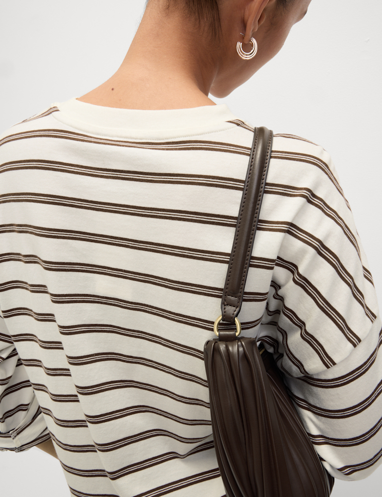 Pure Cotton Striped Crew Neck T-Shirt