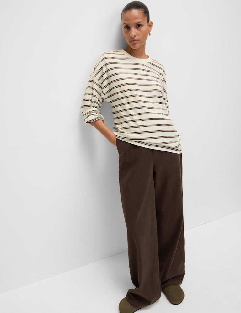 Pure Cotton Striped Crew Neck T-Shirt