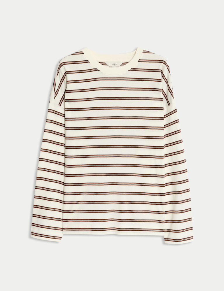 Pure Cotton Striped Crew Neck T-Shirt