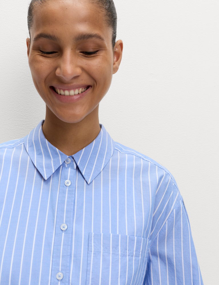 Pure Cotton Striped Boxy Shirt