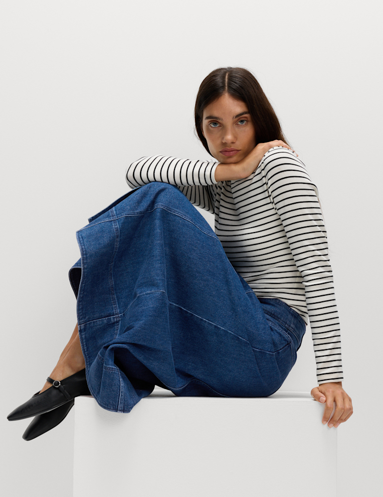 Denim Button Front Midi Circle Skirt