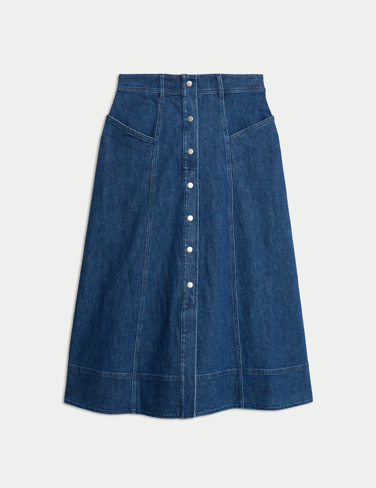 Denim Button Front Midi Circle Skirt