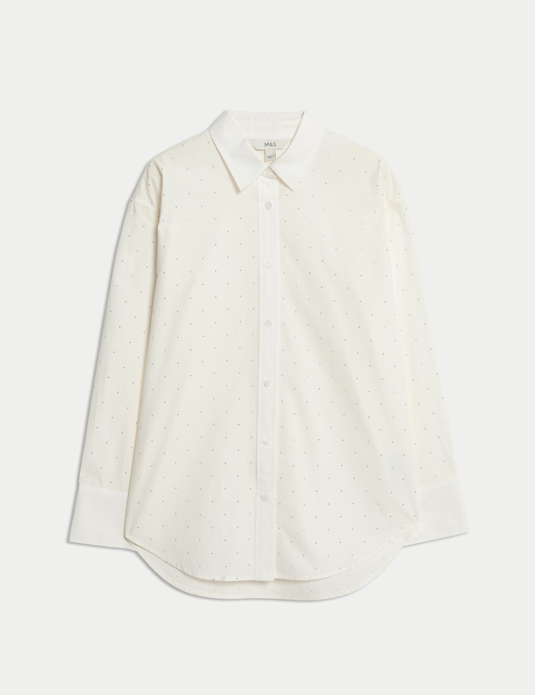 Pure Cotton Oversized Embellished Shirt