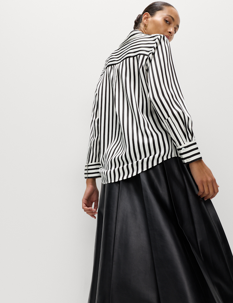Satin Striped Collared Button Through Shirt