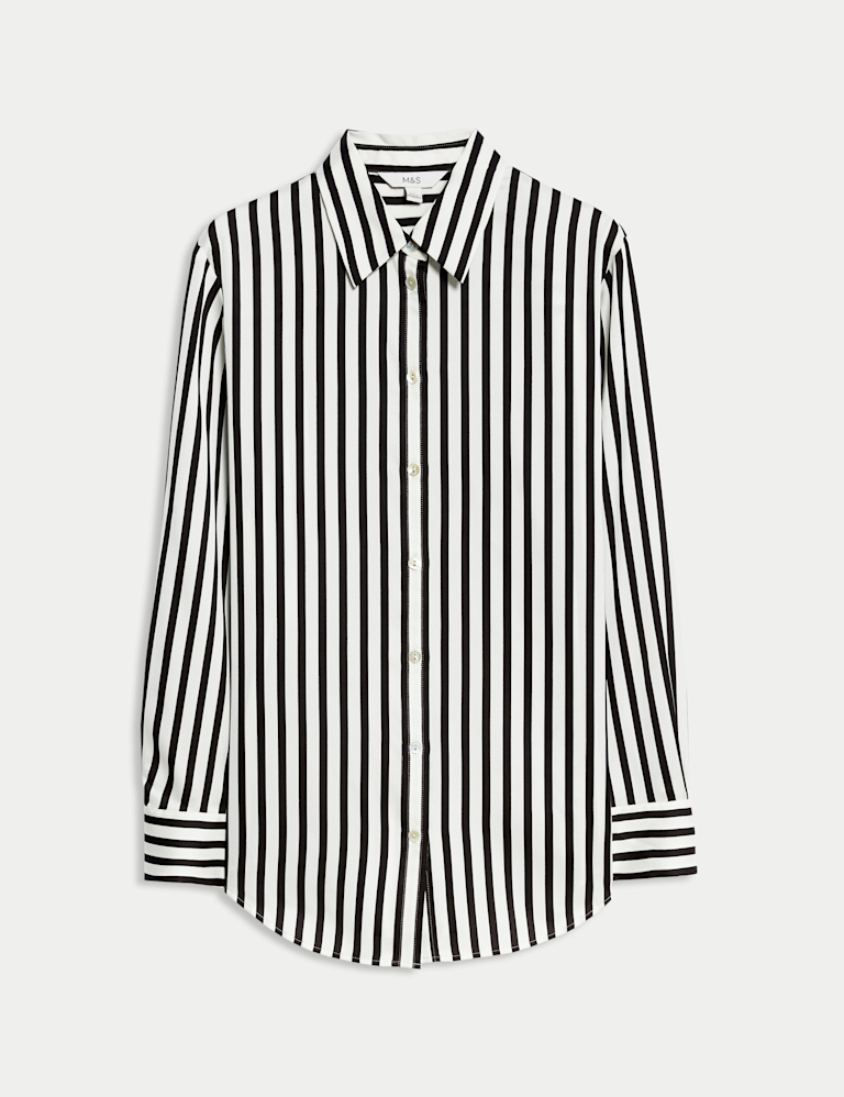 Satin Striped Collared Button Through Shirt