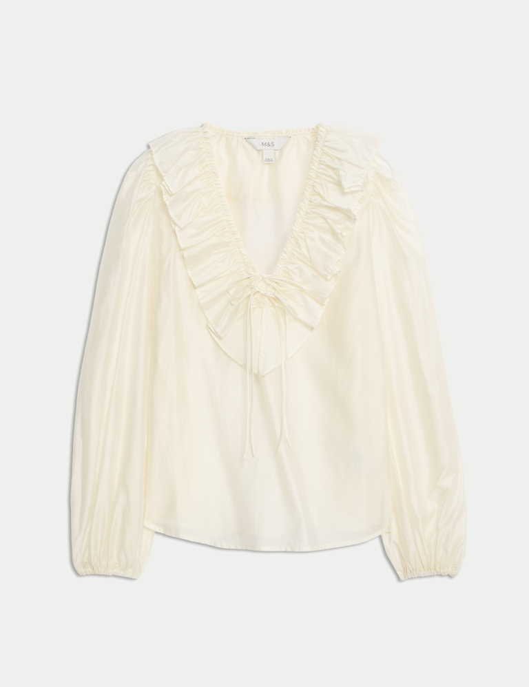 Lyocell Rich Frill Detail V-Neck Top