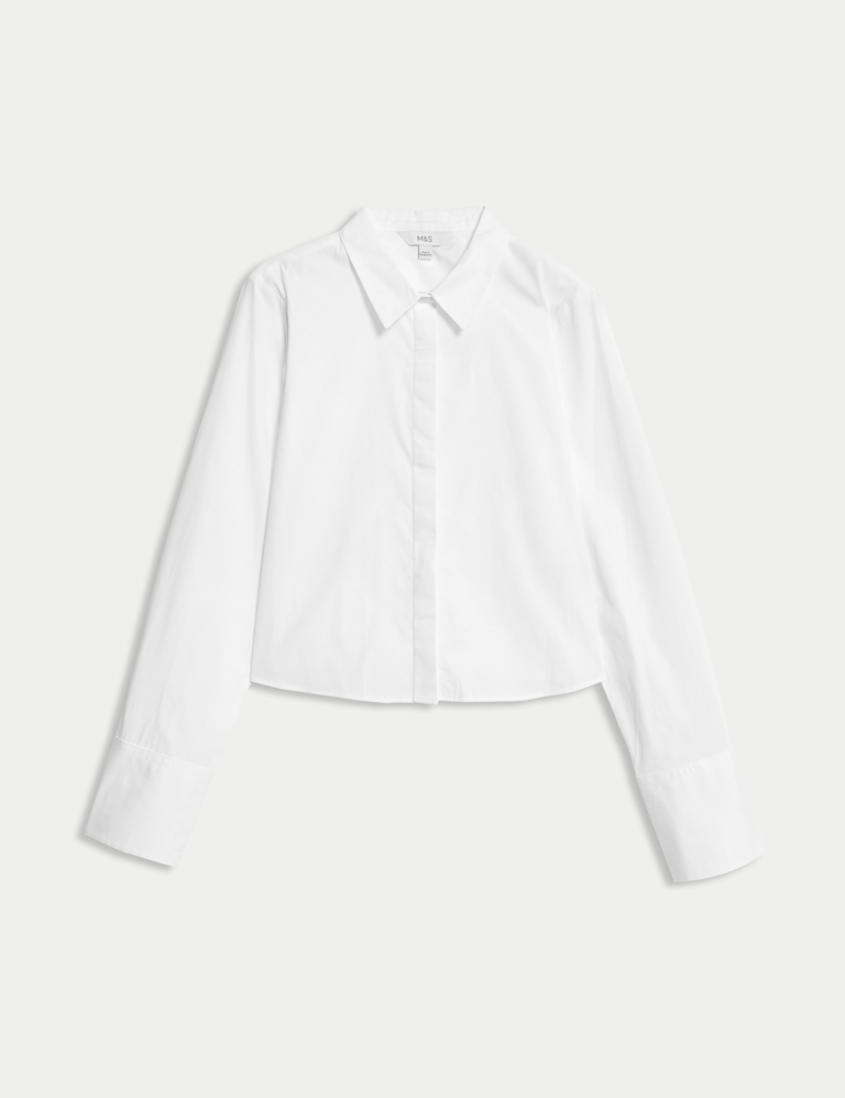 Pure Cotton Cropped Collared Shirt