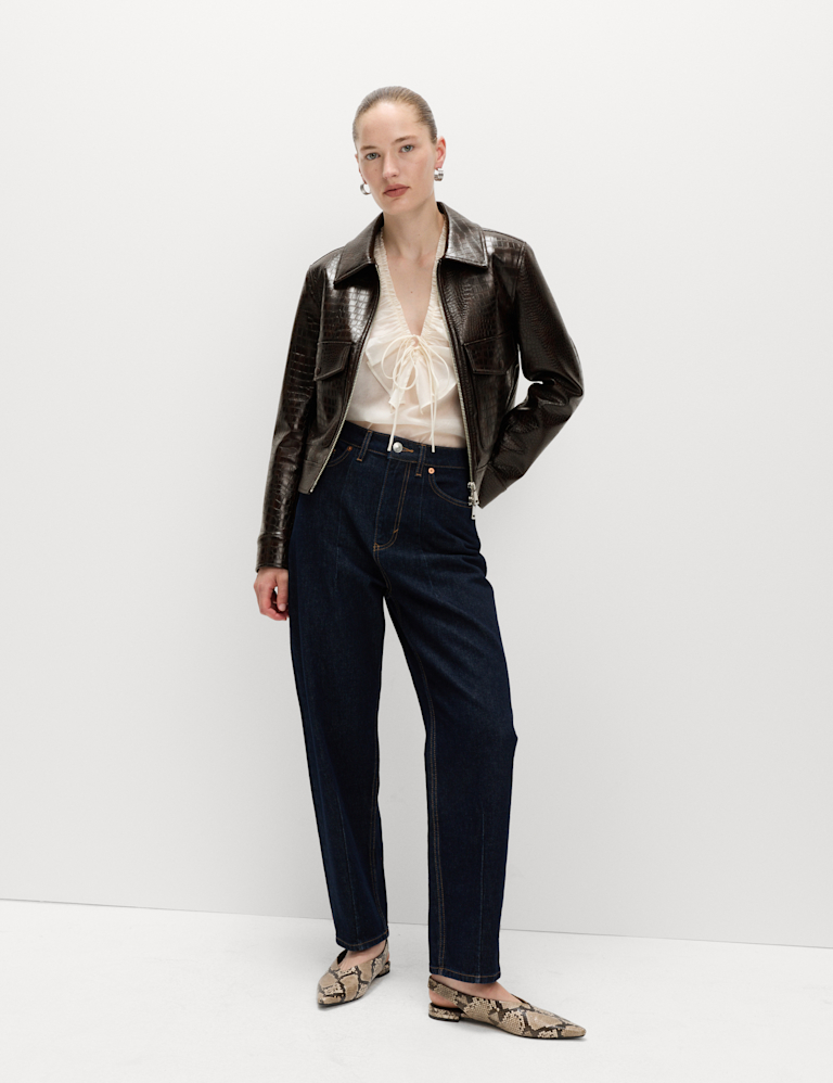 Faux Leather Croc Harrington Jacket