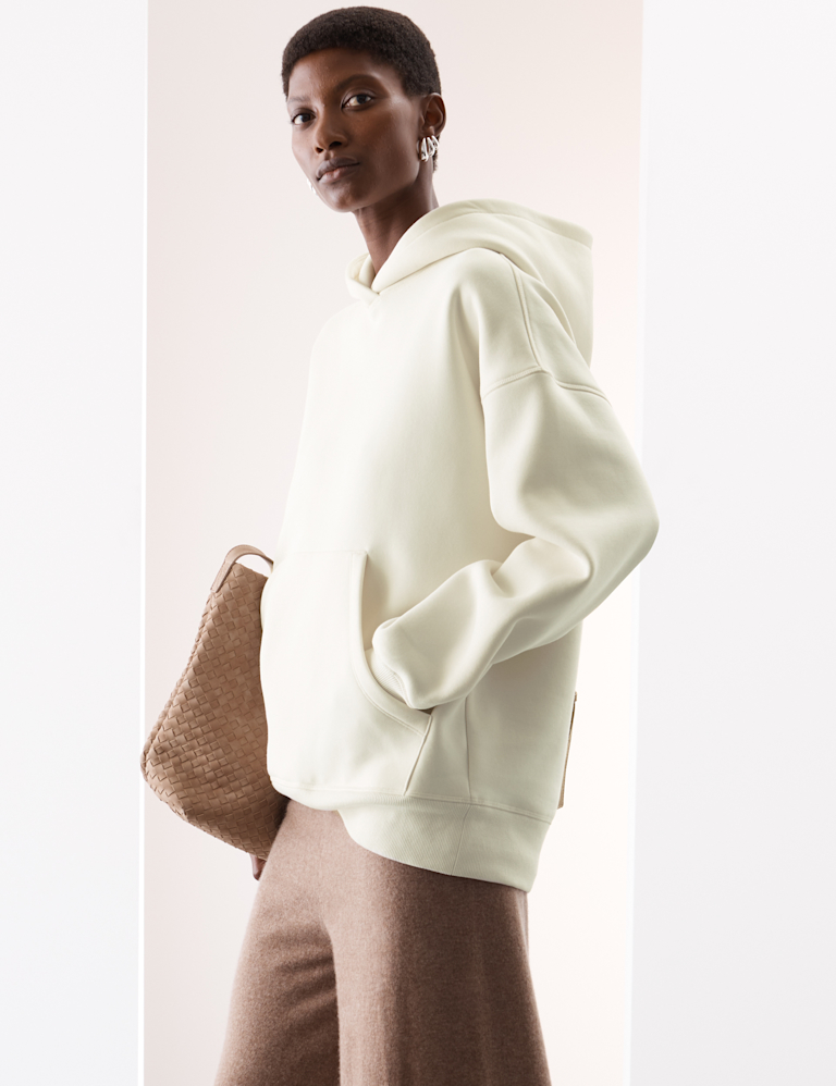 Brushed Cotton Blend Relaxed Hoodie