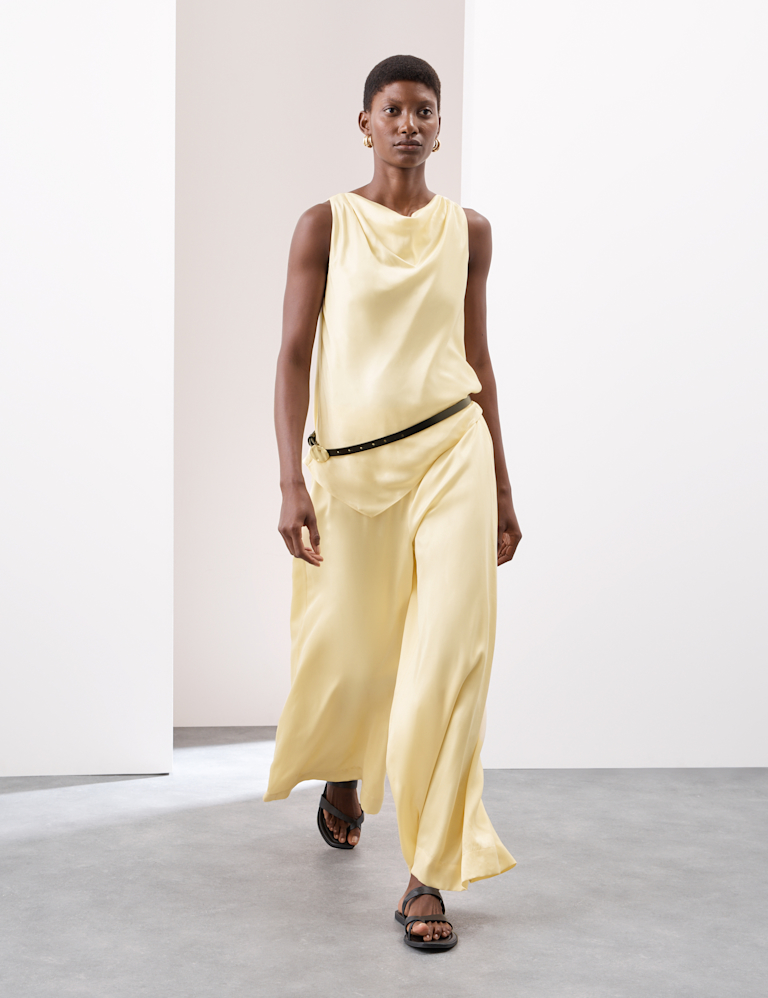 Cupro Rich Wide Leg Trousers