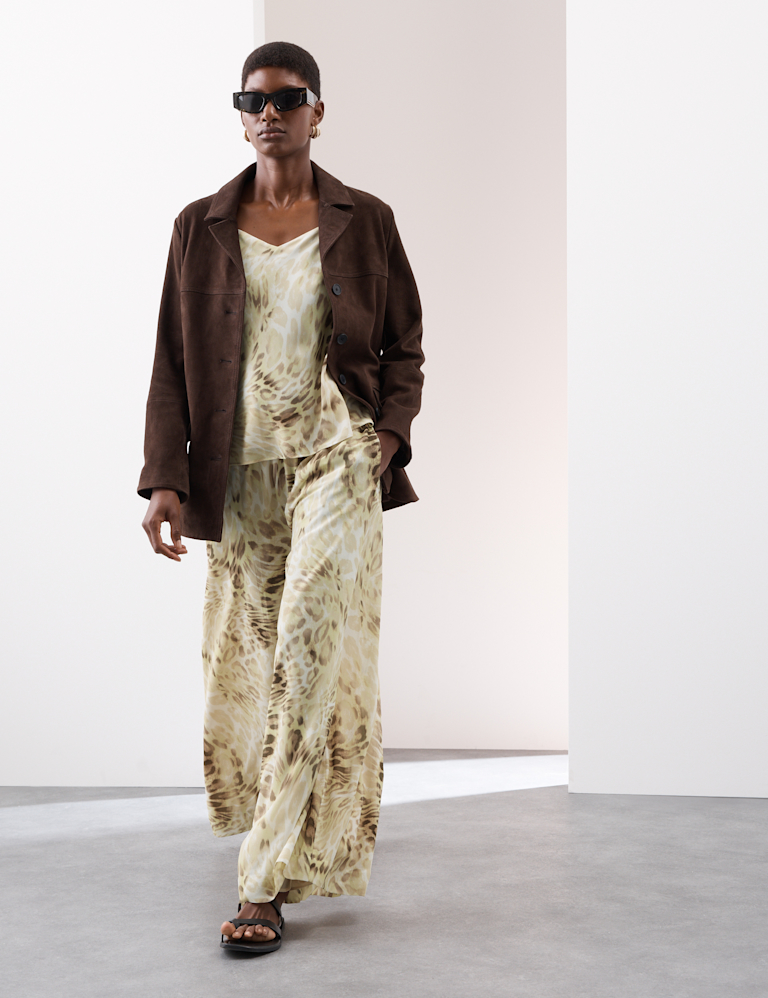 Animal Print Wide Leg Trousers