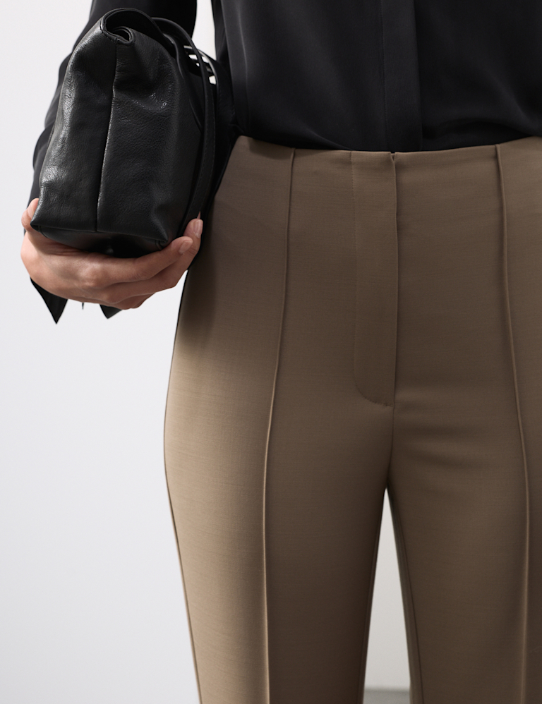 Wool Blend Seam Detail Flared Trousers