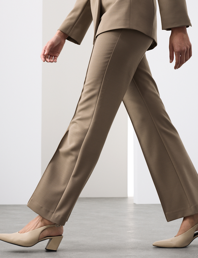 Wool Blend Seam Detail Flared Trousers