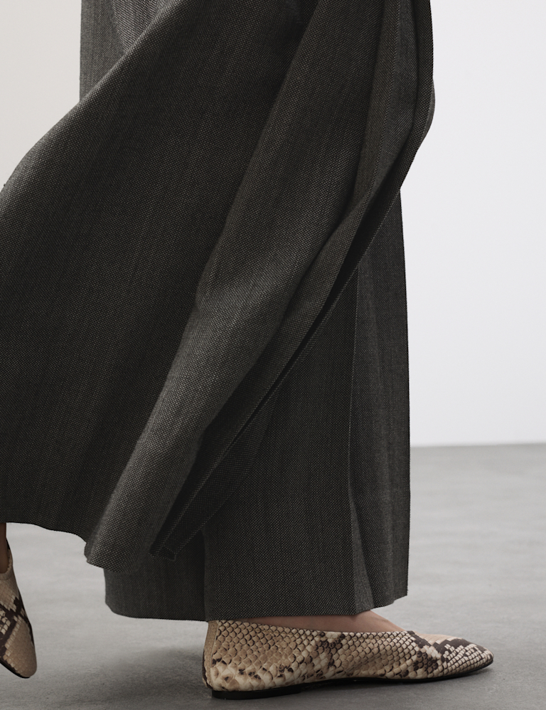 Pure Wool Pleated Wide Leg Trousers