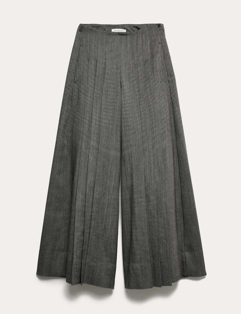 Pure Wool Pleated Wide Leg Trousers