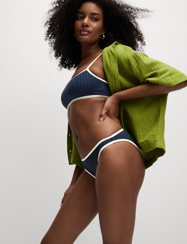 Ribbed Tipped High Leg Bikini Bottoms