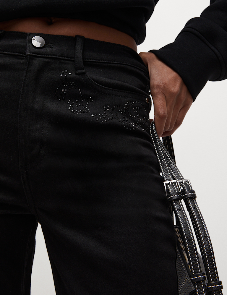 High Waisted Embellished Straight Leg Jeans